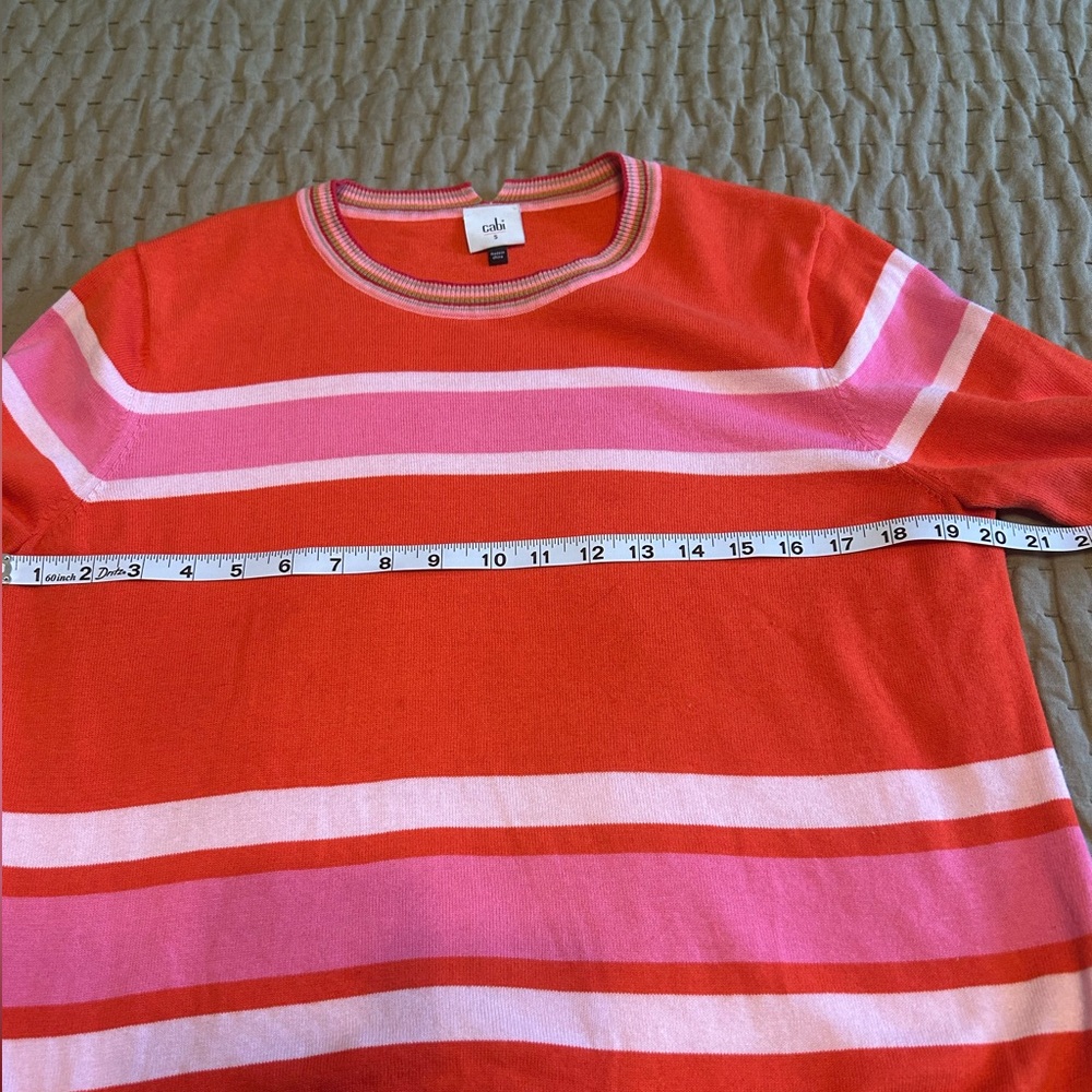 CAbi Red and Pink Striped Cadet Pullover - Picture 6 of 9